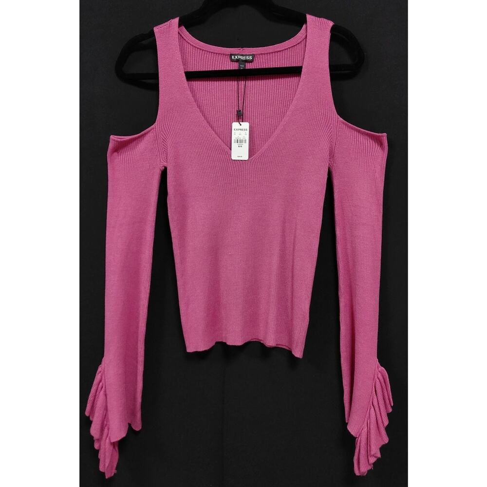 NWT EXPRESS Cold Shoulder Knit Top Pink Solid Long Sleeve Women Size M